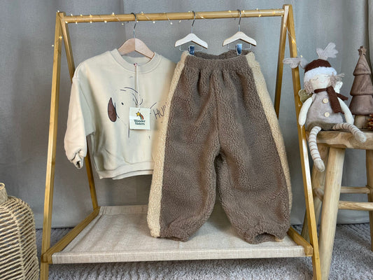 Fleece Striped Beige Pants